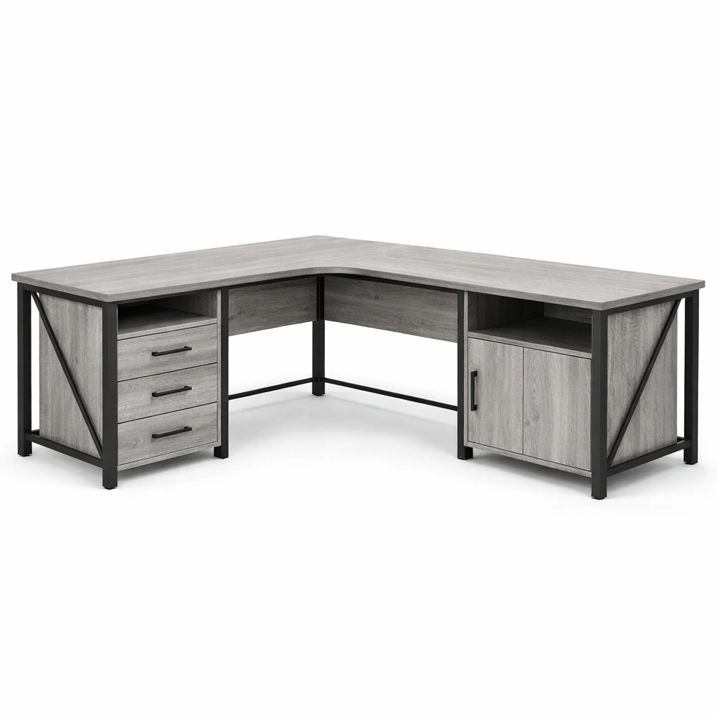 L Schreibtisch Eckschreibtisch Grau Industrie Stil